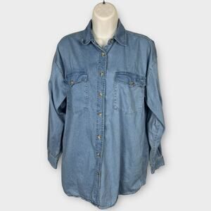 Vintage Light Blue Corduroy Shirt Womens Medium Button Up Blouse